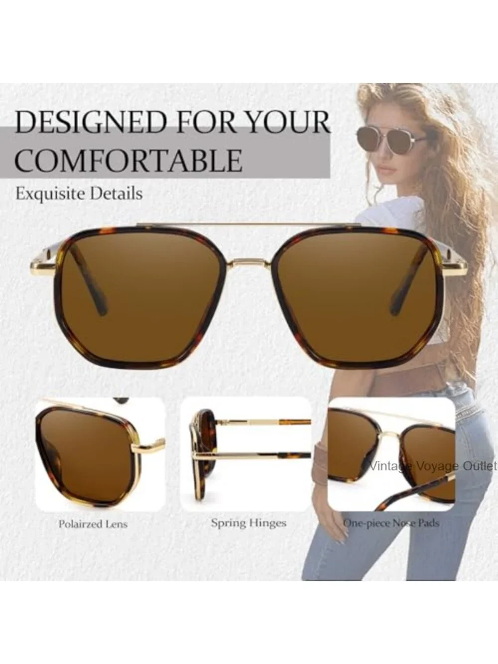 Polarized Aviator Sunglasses for Women UV Protection TAC Metal Frame